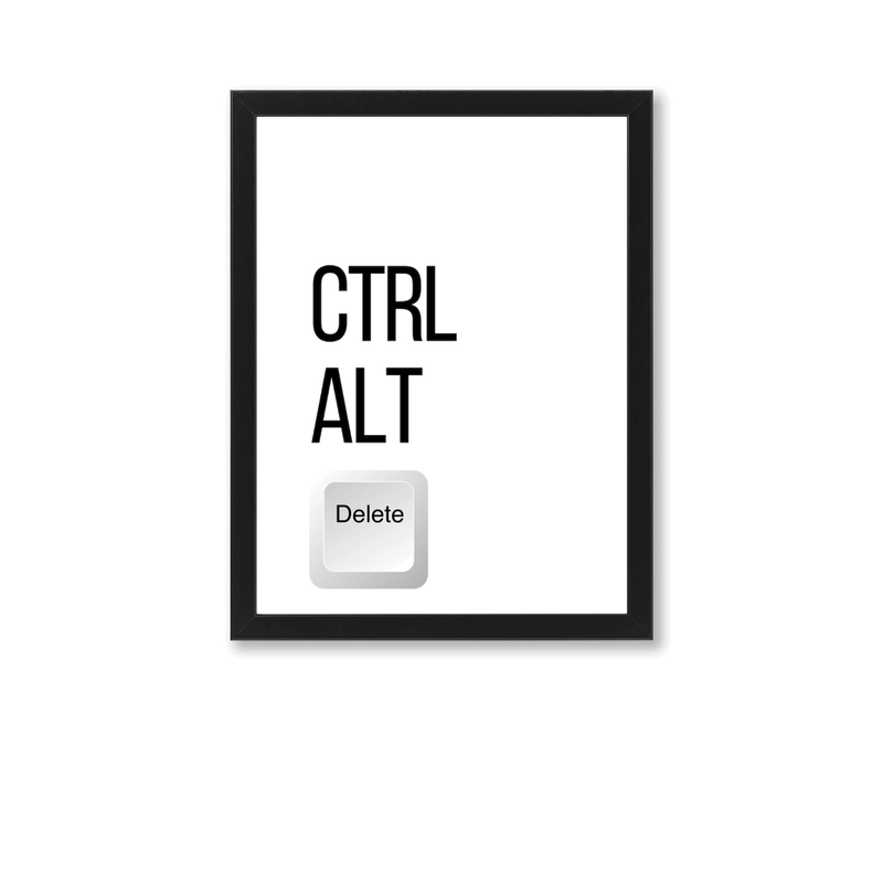Ingelijste zwart-wit poster met CTRL ALT Delete toetsenontwerp.