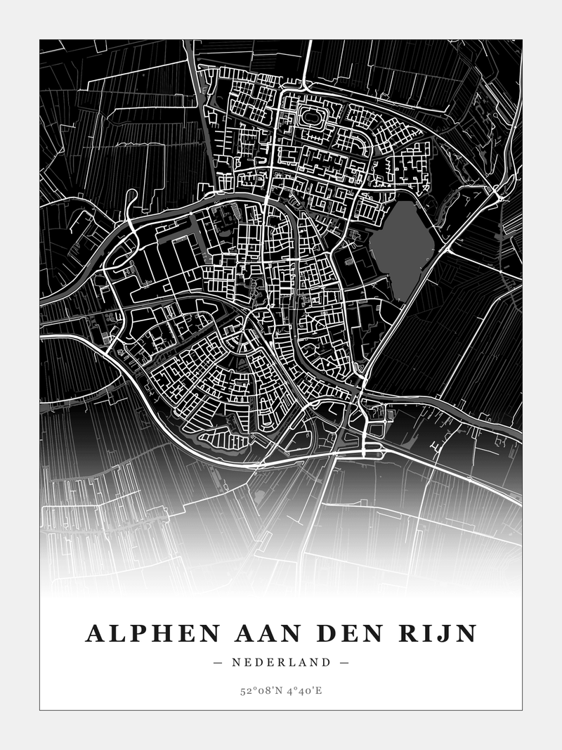 Stadskaart Alphen aan den Rijn - Donker - Zonder lijst