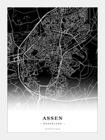 Stadskaart Assen - Donker - Zonder lijst
