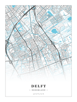 Stadskaart Delft - Water - Zonder lijst