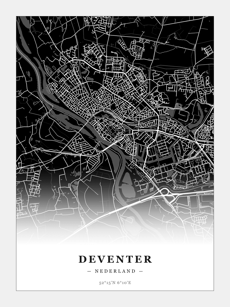 Stadskaart Deventer - Donker - Zonder lijst