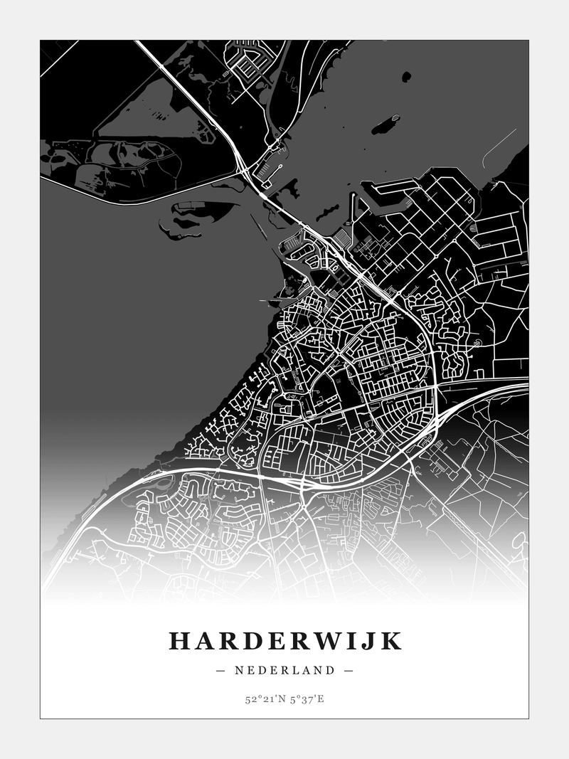 Stadskaart Harderwijk - Donker - Zonder lijst