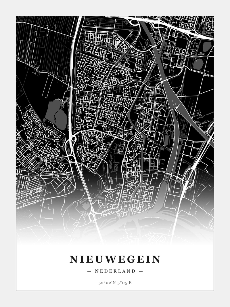 Stadskaart Nieuwegein - Donker - Zonder lijst