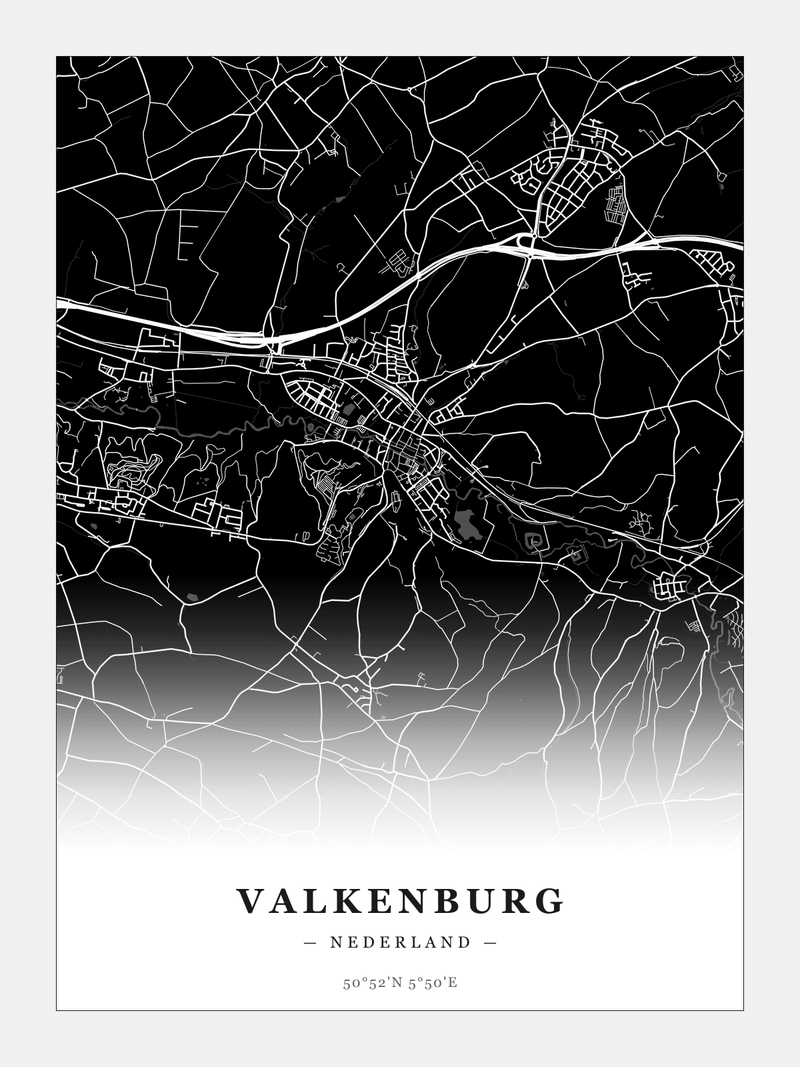 Stadskaart Valkenburg - Donker - Zonder lijst