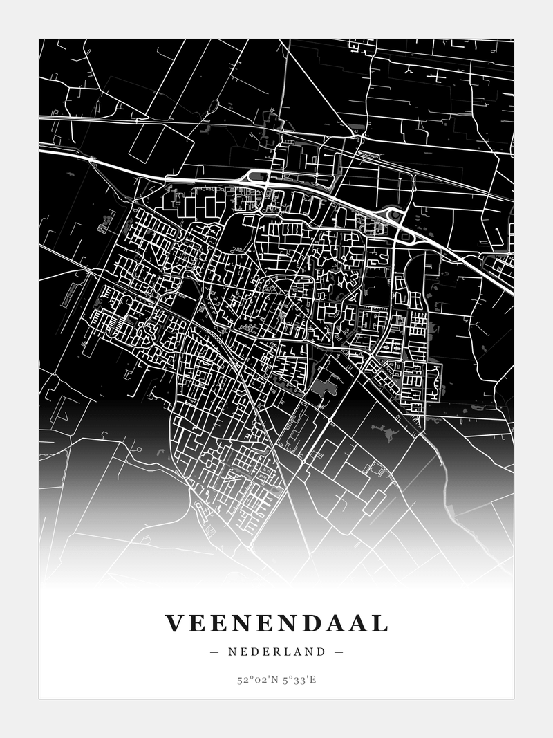 Stadskaart Veenendaal - Donker - Zonder lijst