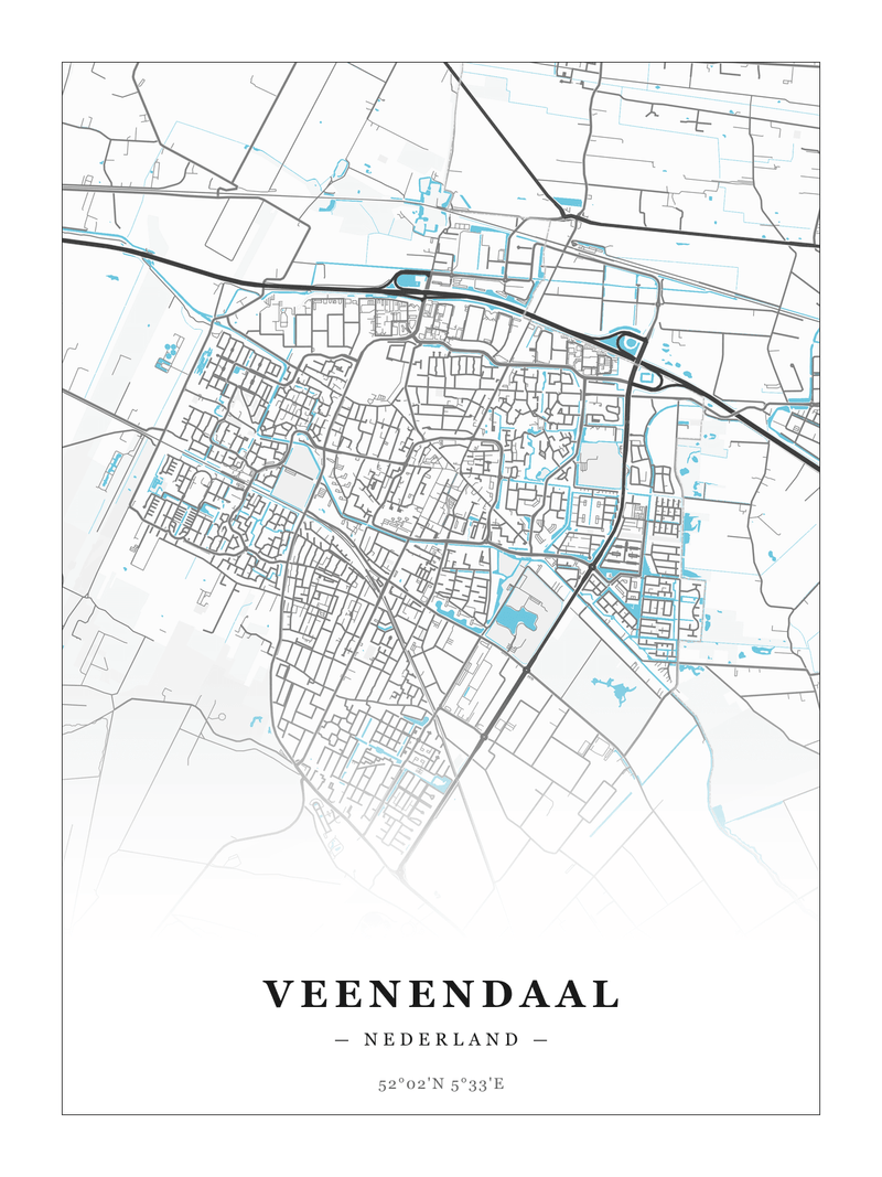 Stadskaart Veenendaal - Water - Zonder lijst
