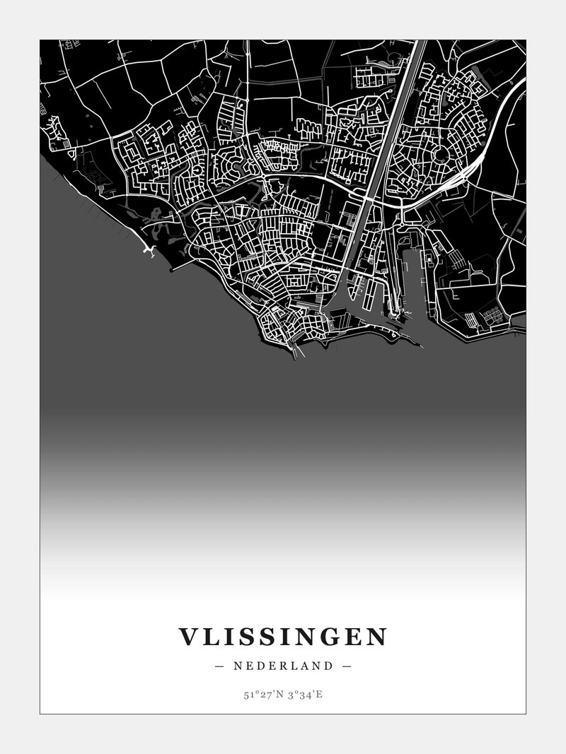 Stadskaart Vlissingen - Donker - Zonder lijst