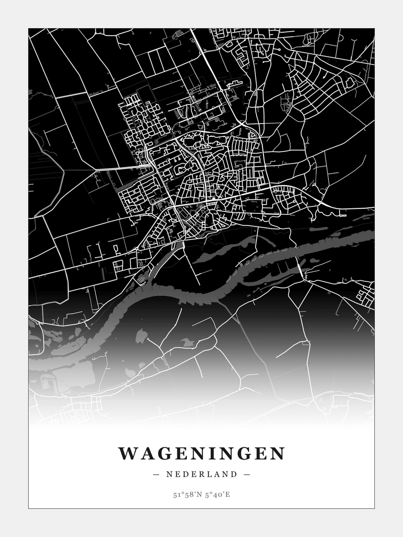 Stadskaart Wageningen - Donker - Zonder lijst