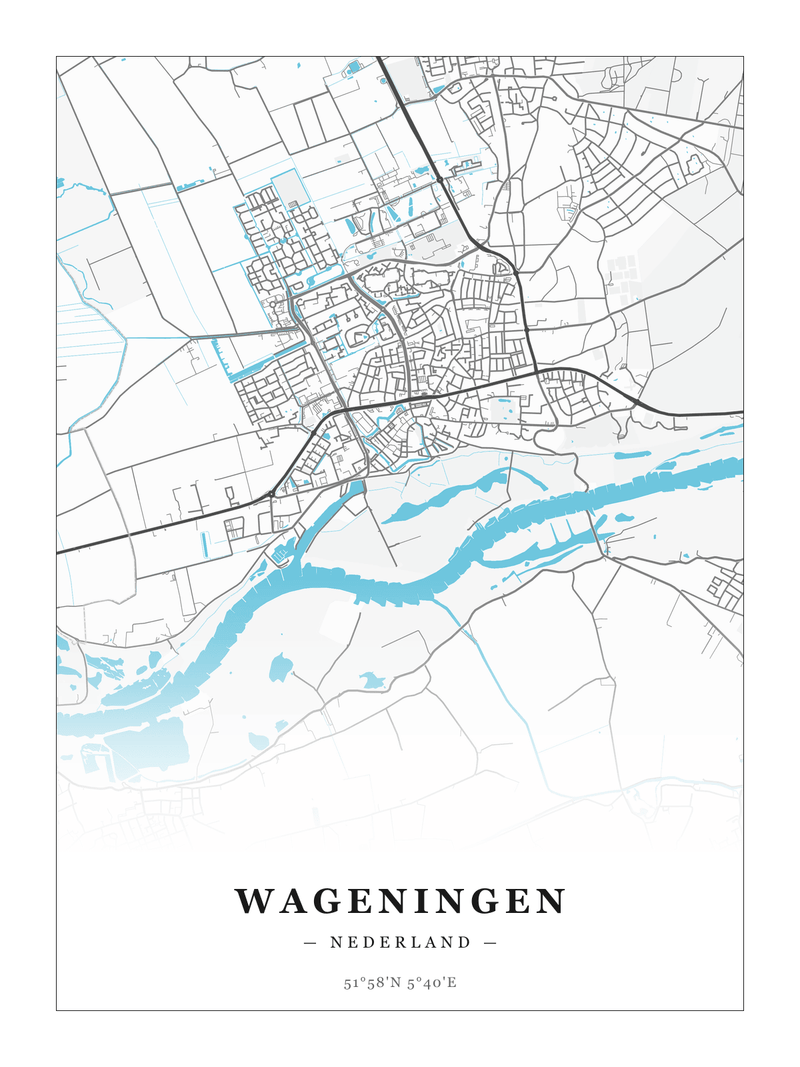 Stadskaart Wageningen - Water - Zonder lijst