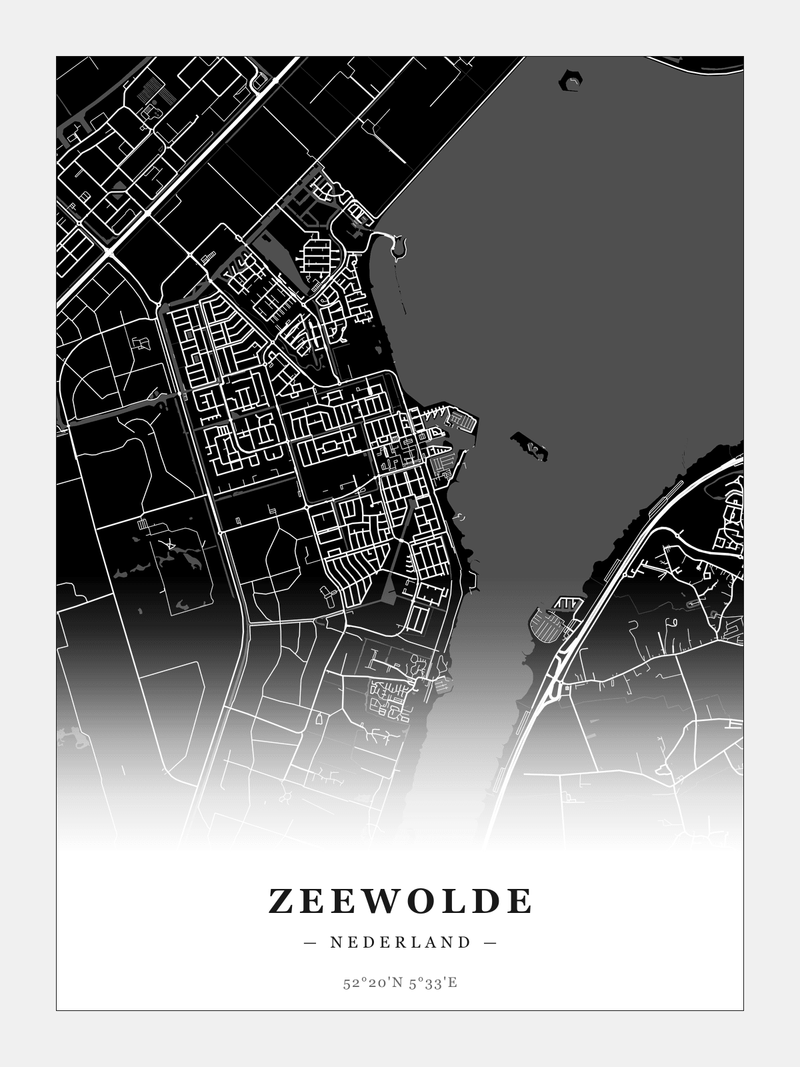 Stadskaart Zeewolde - Donker - Zonder lijst