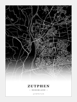 Stadskaart Zutphen - Donker - Zonder lijst