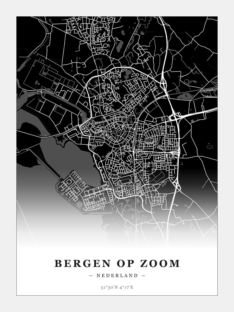 Steden poster Bergen op Zoom - Donker - Zonder lijst