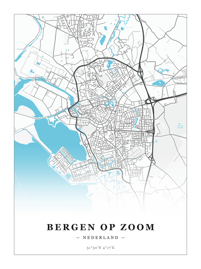 Steden poster Bergen op Zoom - Water - Zonder lijst