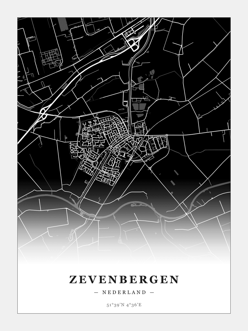 Steden poster Zevenbergen - Donker - Zonder lijst