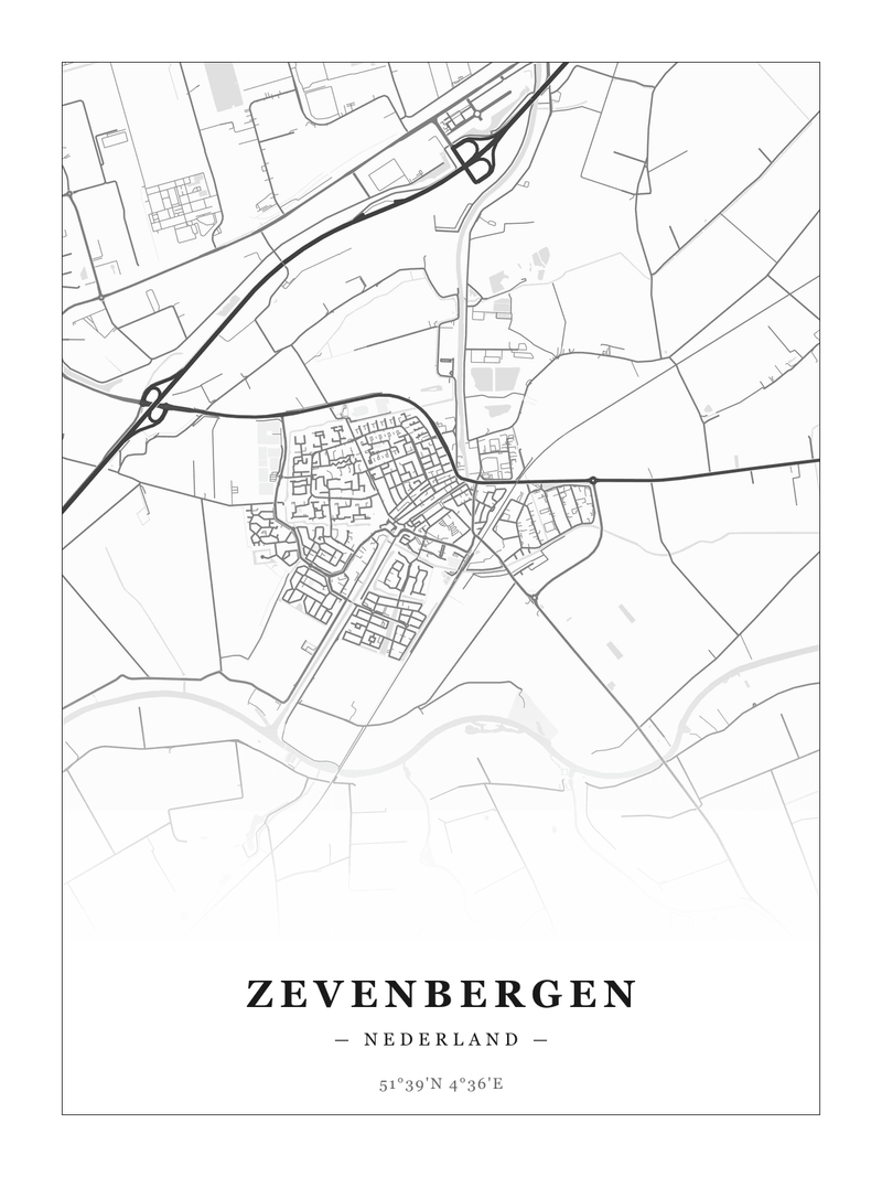 Steden poster Zevenbergen - Klassiek - Zonder lijst