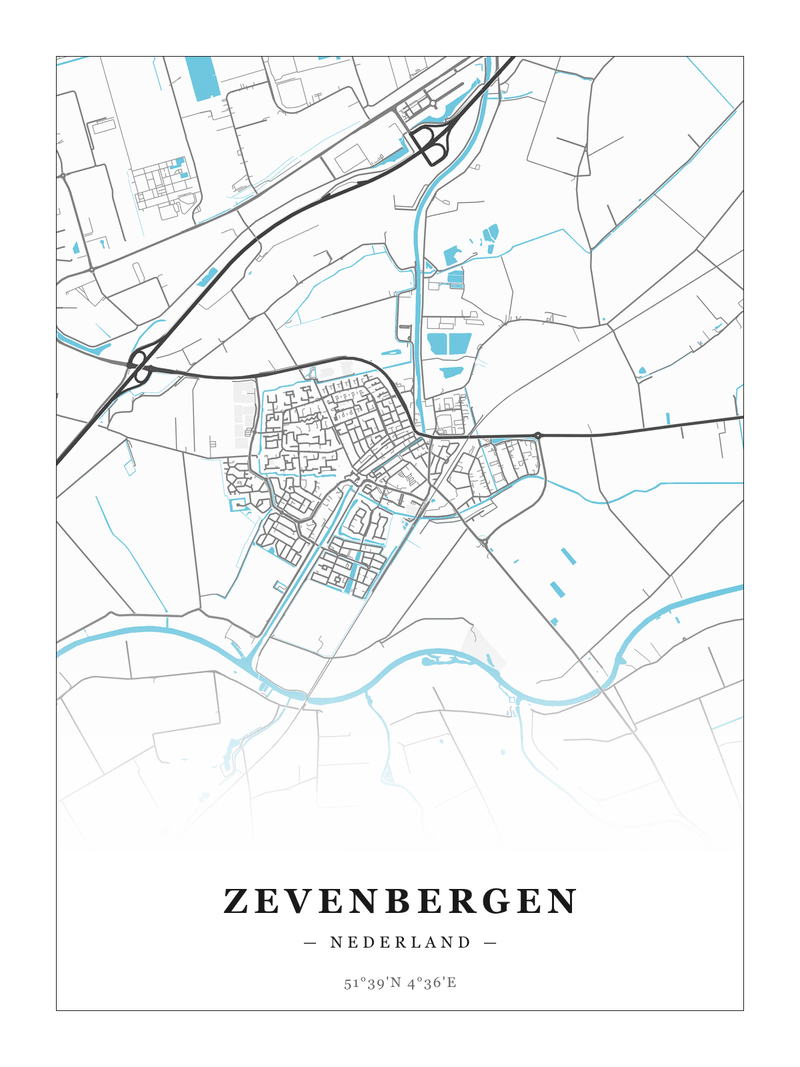 Steden poster Zevenbergen - Water - Zonder lijst