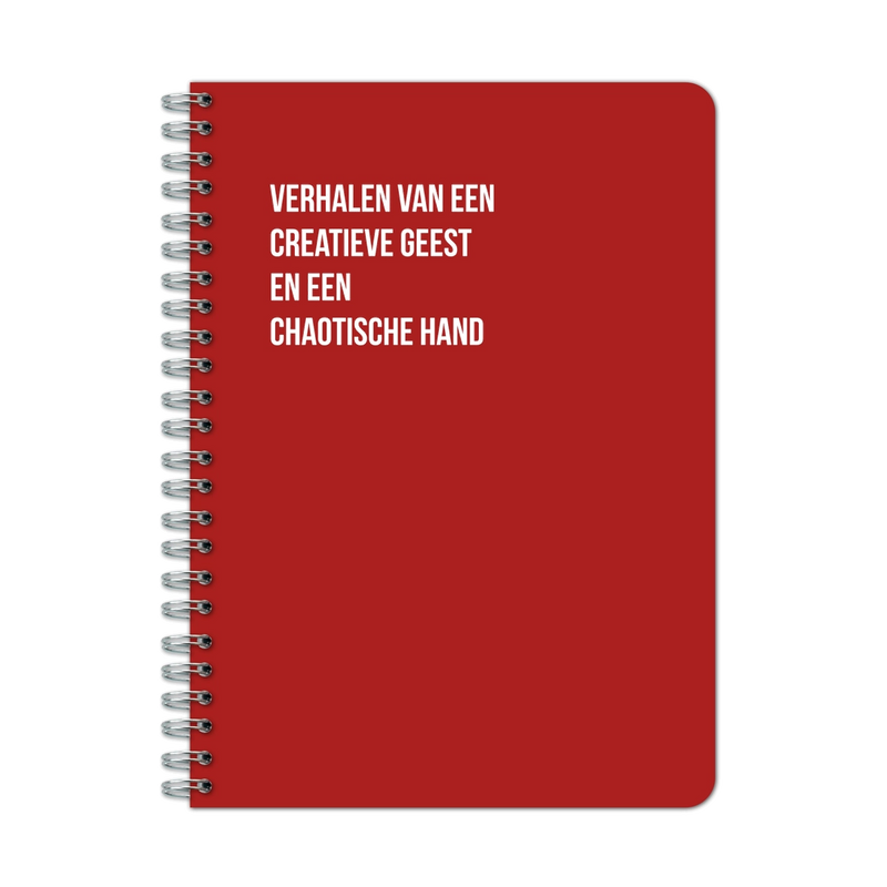 Rood schrift met spiraalbinding en witte tekst op de voorkant.